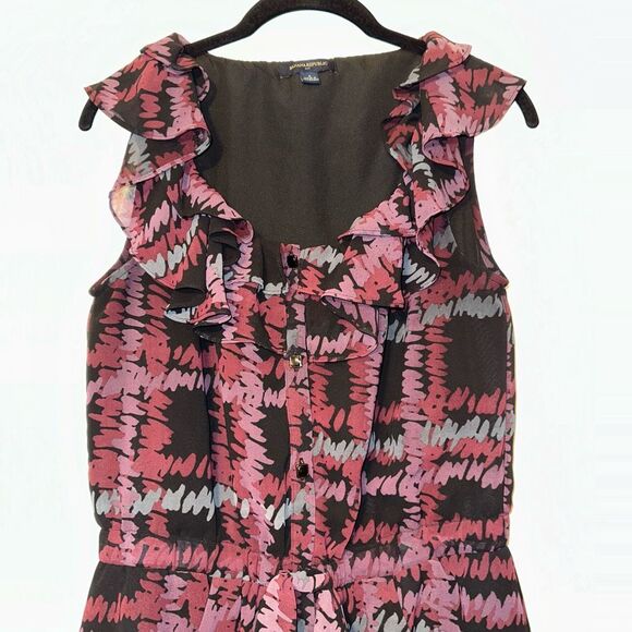Banana Republic Black Purple Abstract Pattern Sleeveless Ruffle Dress Womens 4 E - Picture 5 of 11